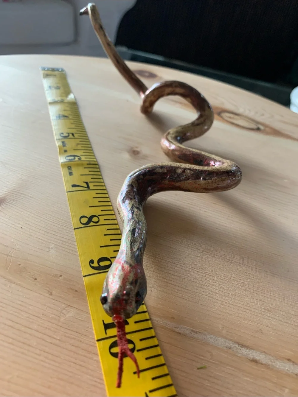 Wood Tree root folk art snake sculpture 10” long Red Leather Tongue